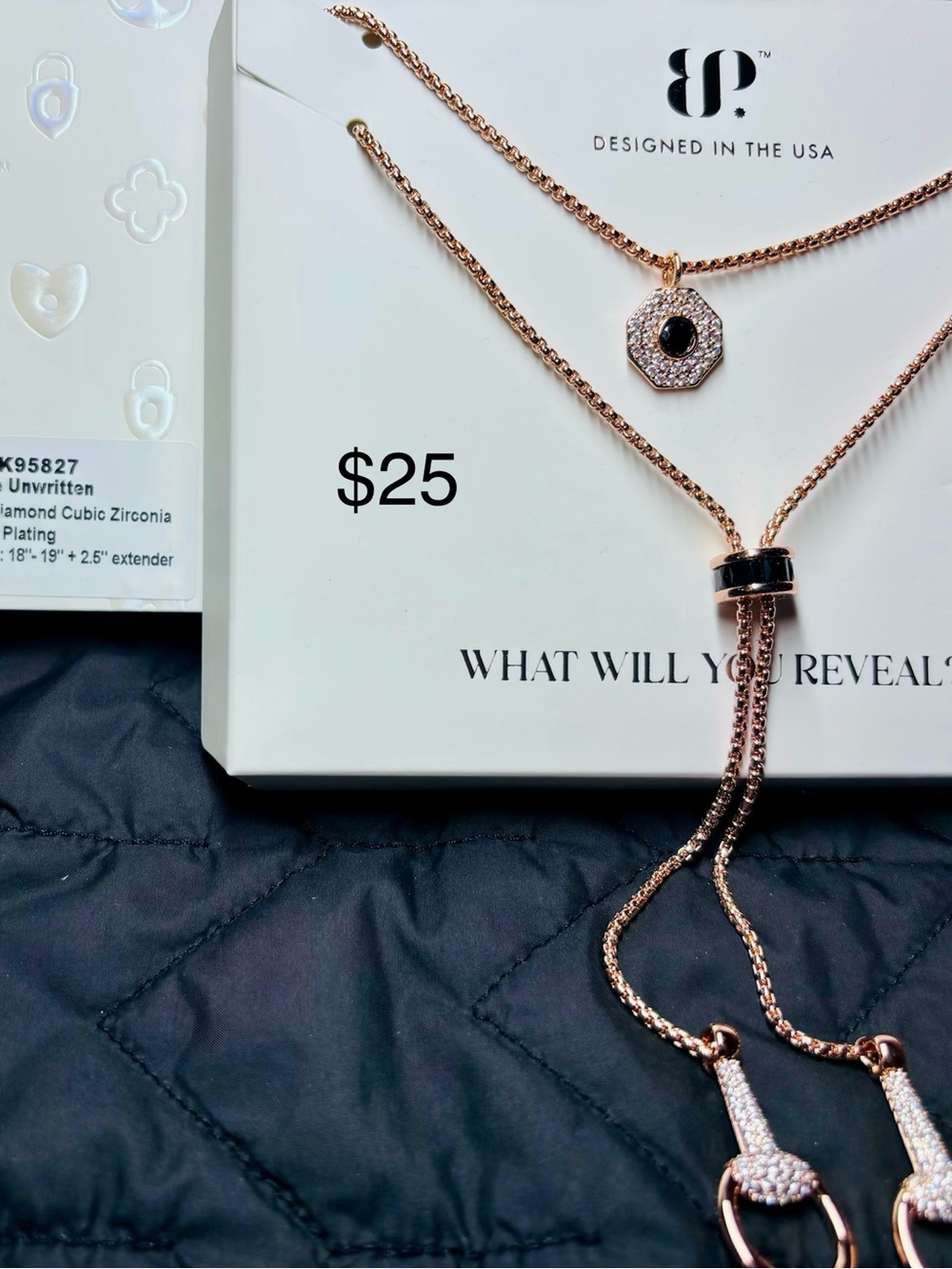 Rose Gold Layered Bolo Necklace with Black Accent